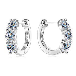 Moissanite Hoop Sterling Silver  9.0ct D Color Brilliant Round Cut Earrings